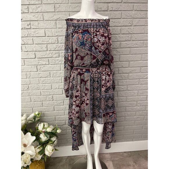 Fire Los Angeles Women Off Shoulder Long Sleeve Hi / Low Shift Dress Size M - Picture 1 of 11